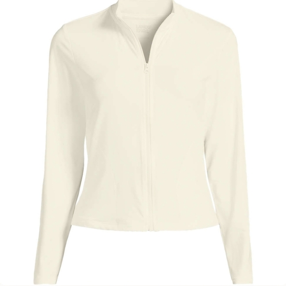 Lands' End MED White Cooling Zip Front Long Sleeve Mock Neck Sun Protection, New - Picture 3 of 5